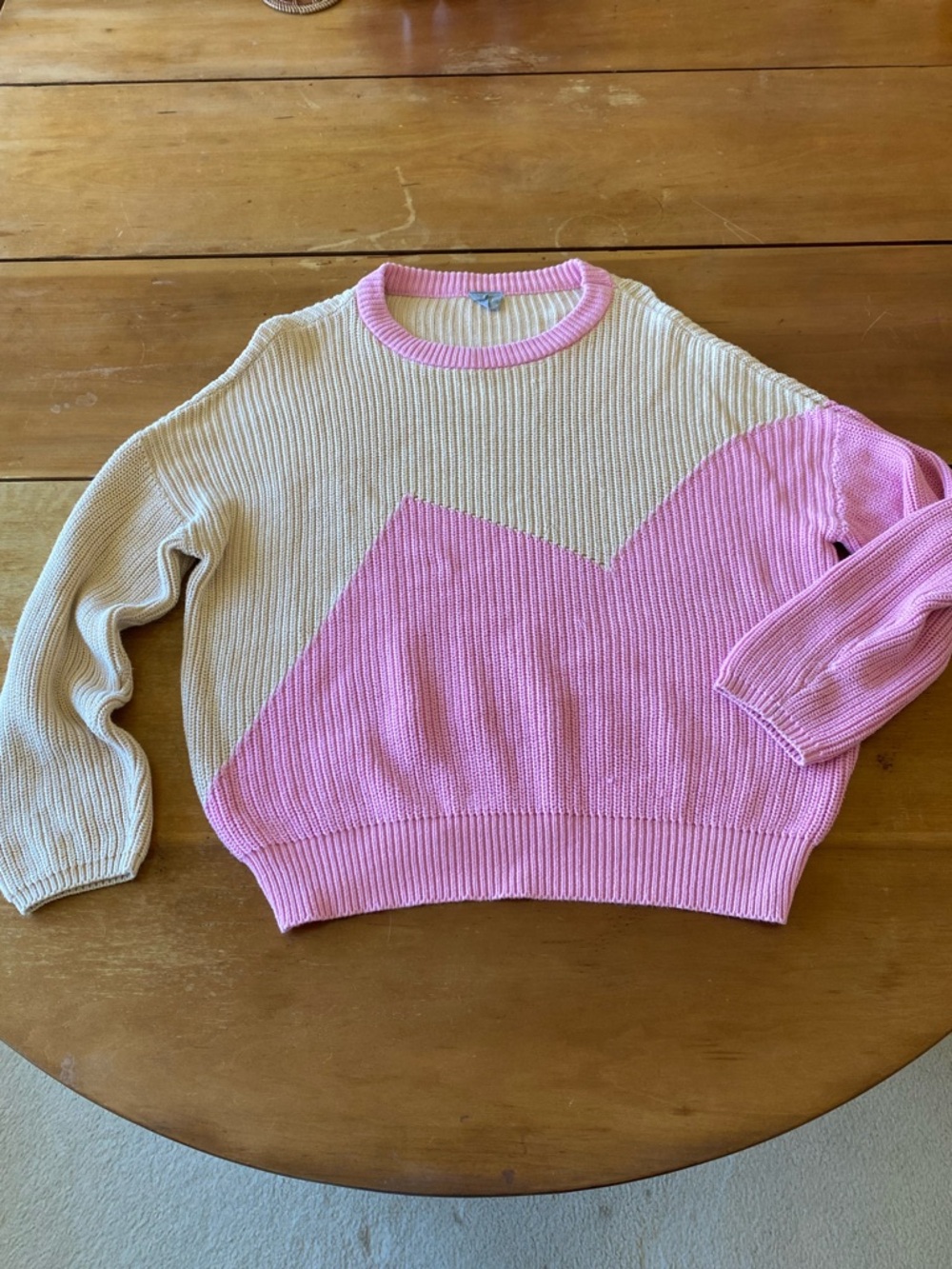 100% Cotton Natural Fiber Pink Cream Colorblock Crewneck Sweater Medium by Coast